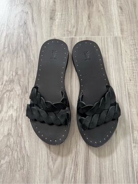 Frye Black Leather Braided Slide Sandals - Women’s Size 8